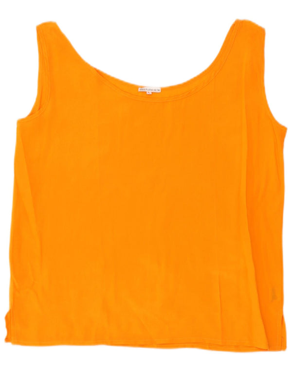 VINTAGE Womens Sleeveless Blouse Top UK 16 Large Orange Silk