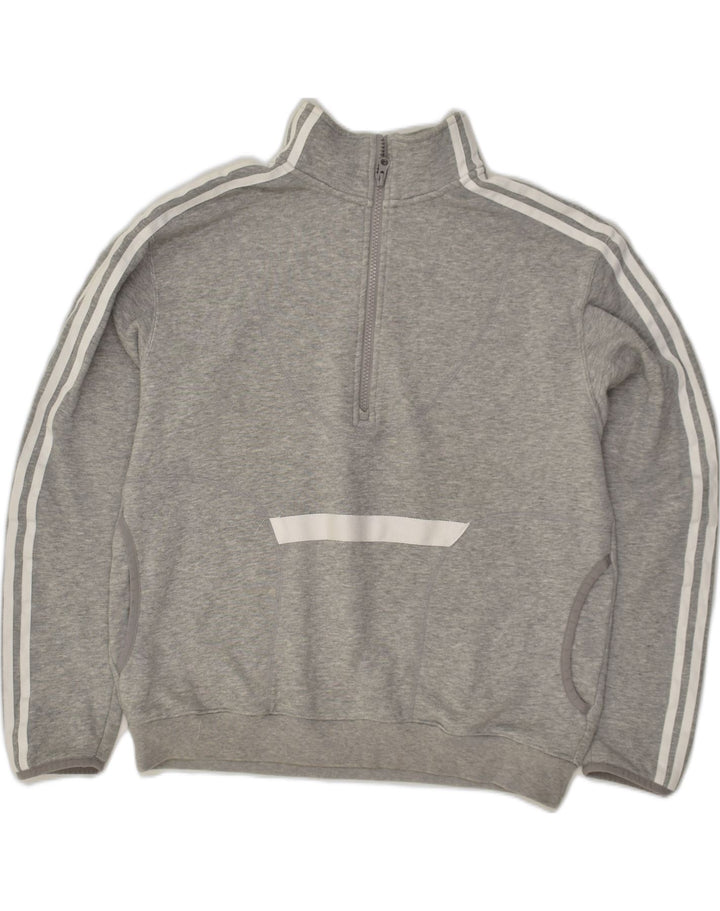 ADIDAS Womens Zip Neck Sweatshirt Jumper UK 16 Large Grey Cotton | Vintage Adidas | Thrift | Second-Hand Adidas | Used Clothing | Messina Hembry 