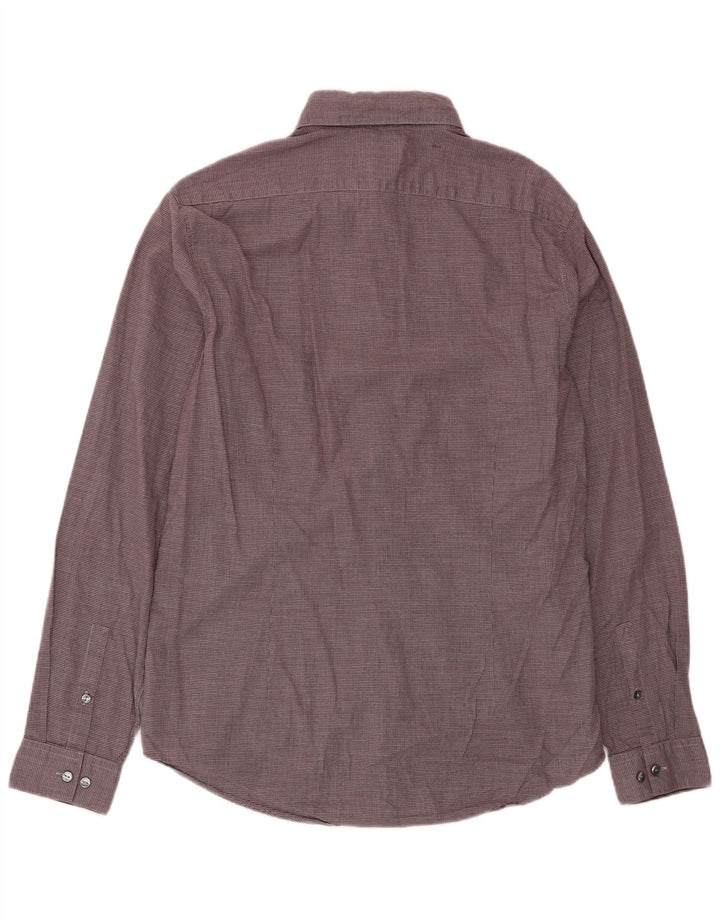 CALVIN KLEIN Herre Slim Fit skjorte str. 41 16 Large Maroon Houndstooth