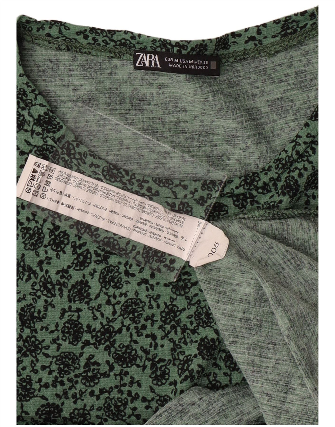 ZARA Dame A-Line Kjole UK 14 Medium Grøn Blomster Polyester