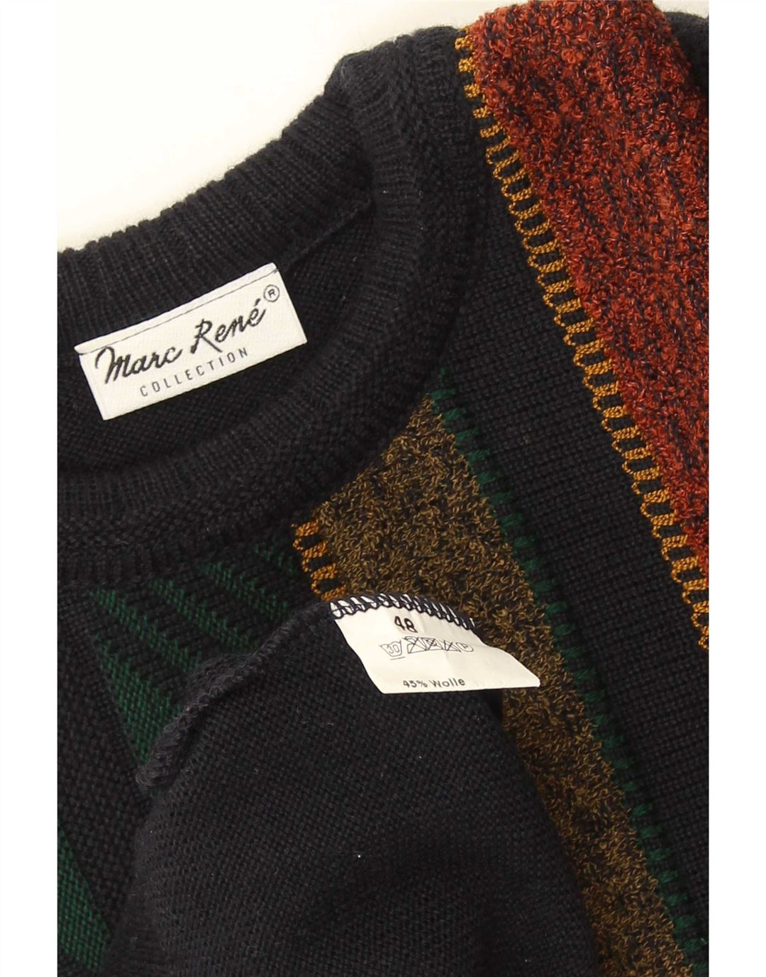 Marc Rene Herre Crew Neck Jumper Sweater IT 48 Mellem marineblå stribet uld