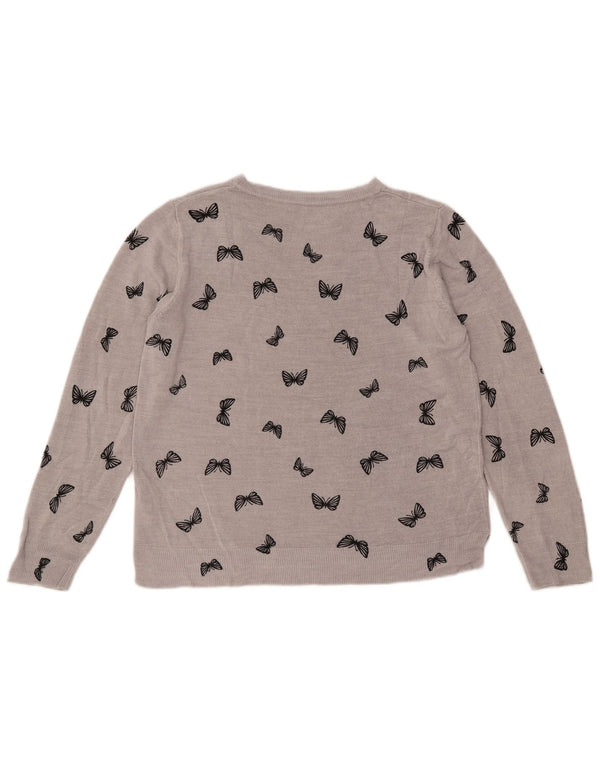 Marks & Spencer Dame Boat Neck Jumper Sweater UK 16 Large Grey Butterfly