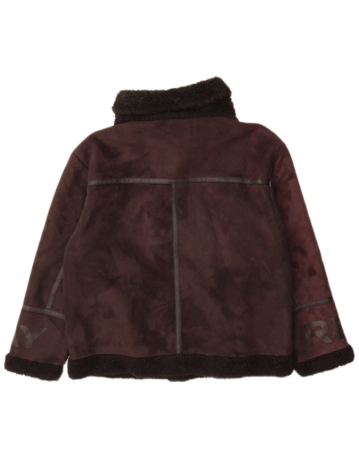 Replay Dame Grafisk Sherpa Jacket UK 14 Large Brown Polyester