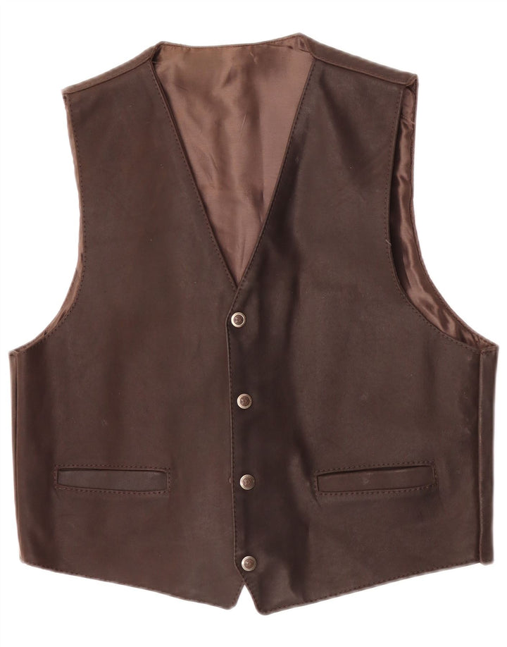 Vintage herre læder vest mellem brunt læder