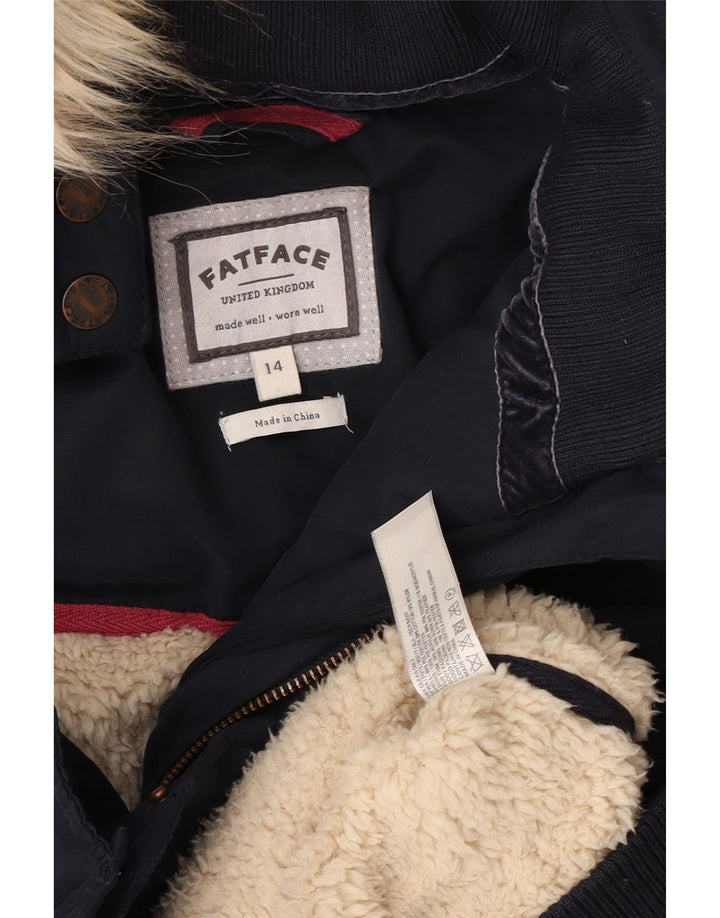 Fat Face Dame Hætte Polstret Gilet UK 14 Large Navy Blue Polyester