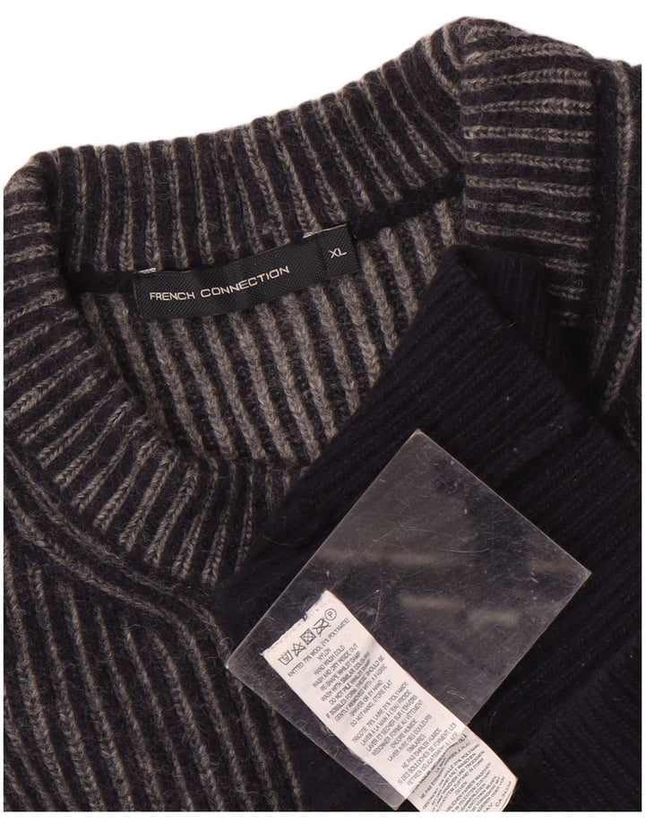 French Connection Herre rund hals sweater XL marineblå stribet uld