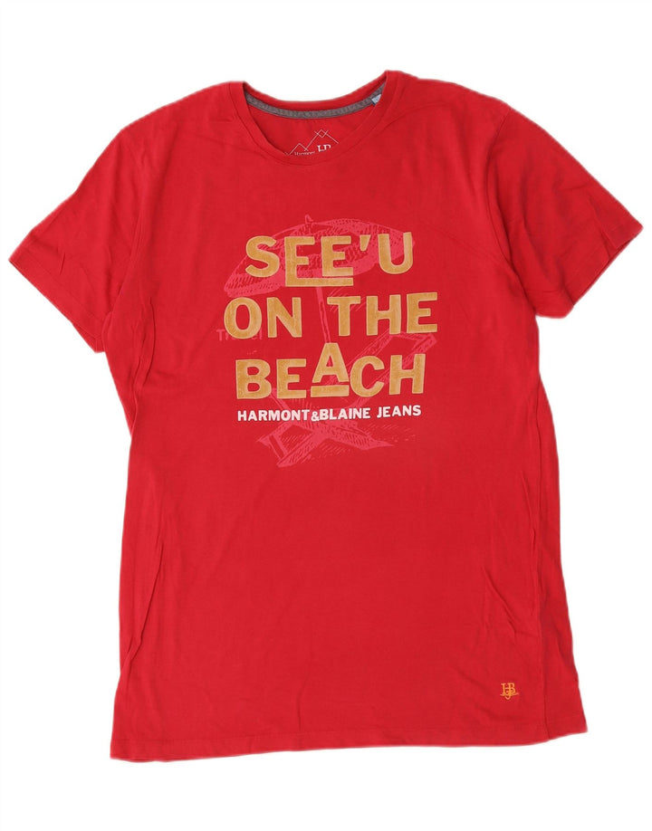 Harmont & Blaine Herre grafisk T-shirt Top Stor rød bomuld