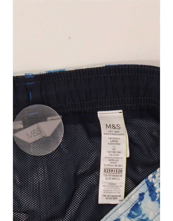 Marks & Spencer Badeshorts med abstrakt mønster til mænd, store blå polyester