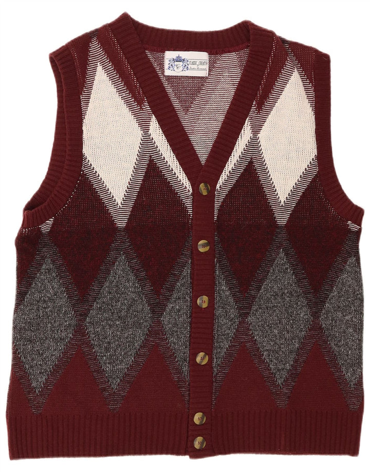 Vintage herre cardigan sweater Large Burgundy Argyle/Diamond