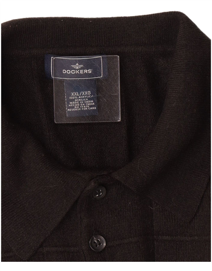 Dockers Herre Polo Neck Jumper Sweater 2XL Sort Akryl