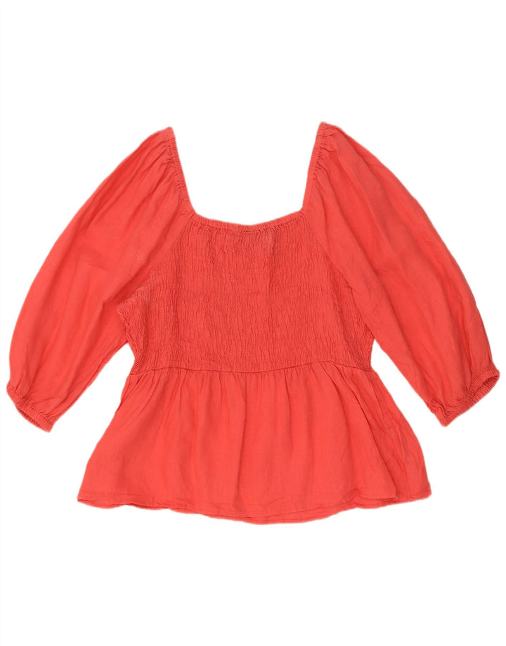 Marks & Spencer Dame 3/4-ærmet bluse Top UK 16 Large Red Linen