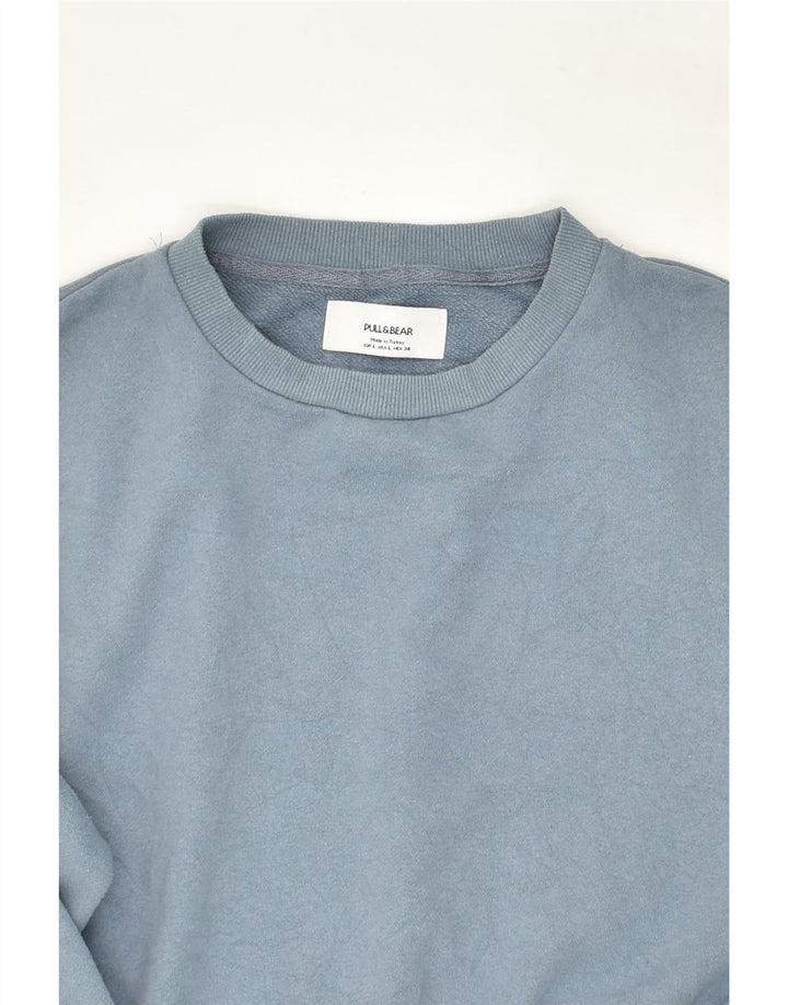 PULL & BEAR Womens Crop Sweatshirt Jumper UK 16 Large Blue Cotton