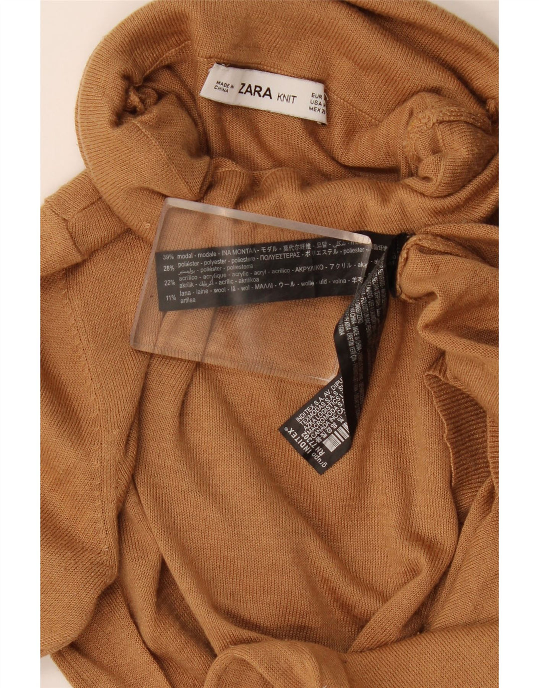 Zara Dame Roll Neck Jumper Sweater UK 12 Medium Brown Modal