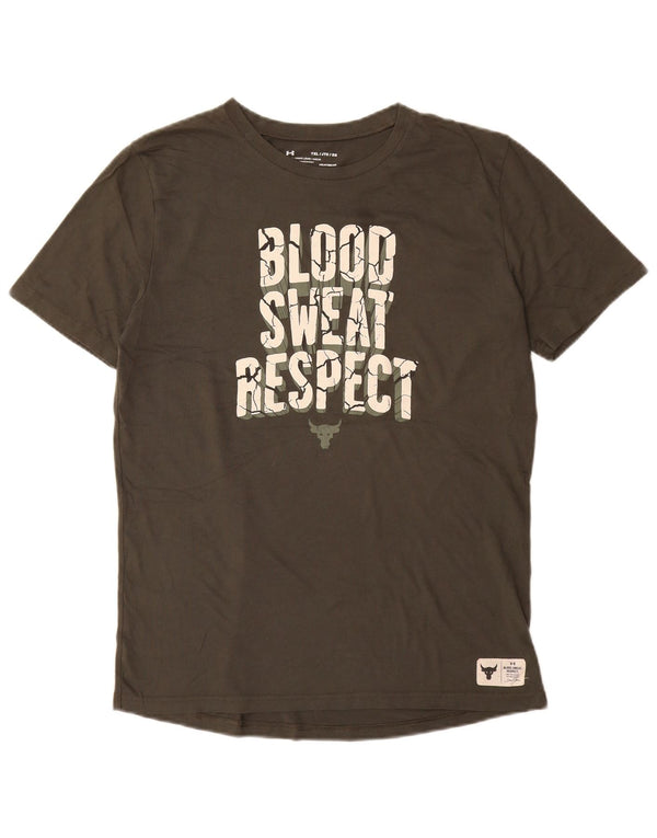 UNDER ARMOUR Girls Heat Gear Grafisk T-Shirt Top 13-14 år XL Khaki