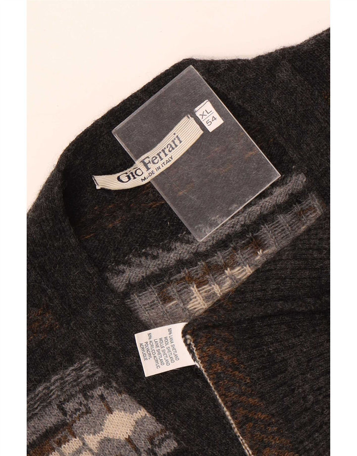 Gioferrari Herre Cardigan Sweater IT 54 XL Grå Geometrisk Uld