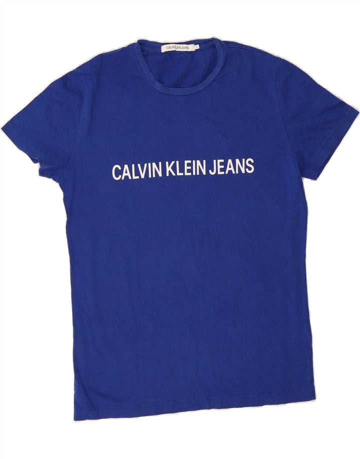 CALVIN KLEIN JEANS Mens Graphic T-Shirt Top Large Blue Vintage Calvin Klein Jeans and Second-Hand Calvin Klein Jeans from Messina Hembry 