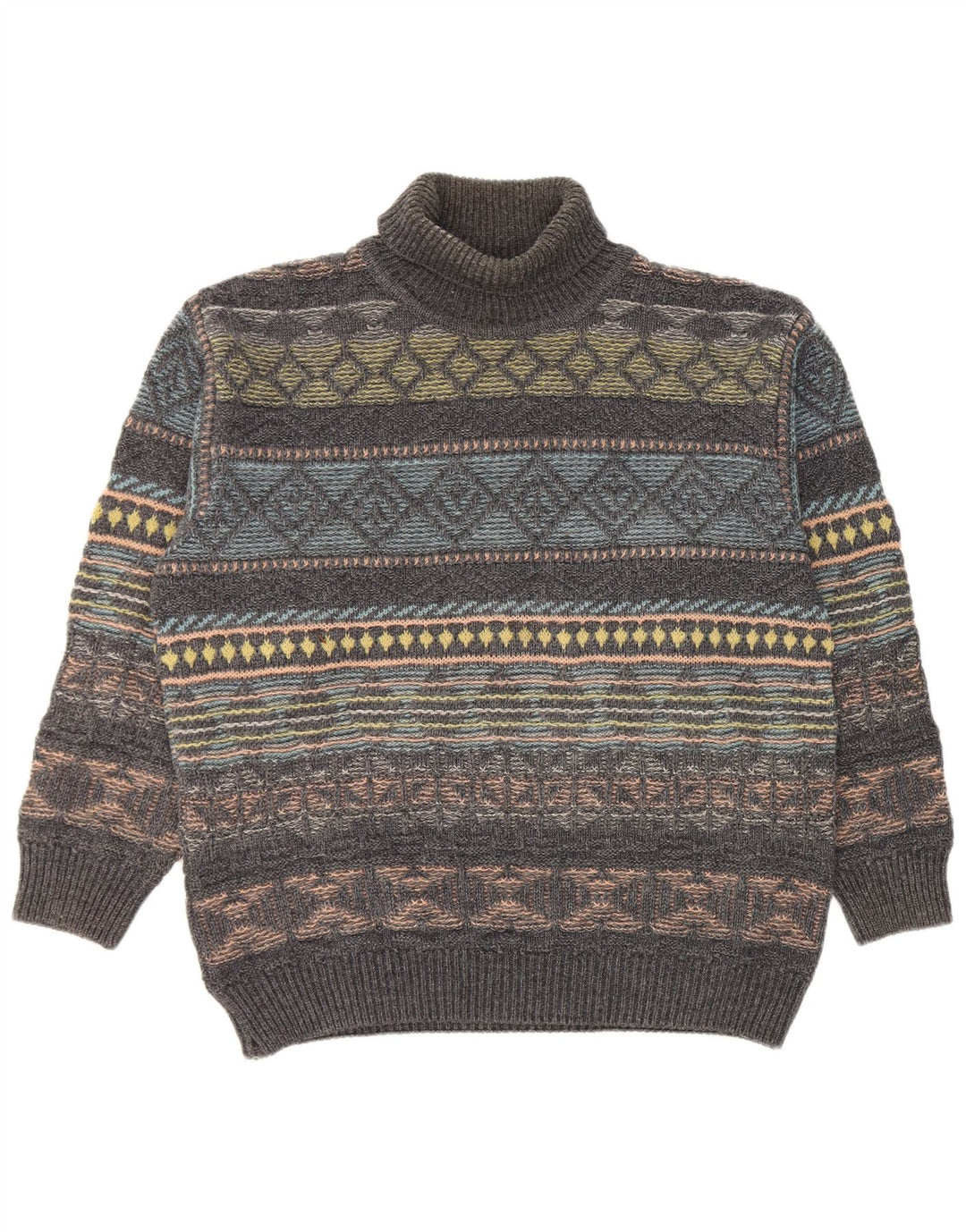 Gilberto Herre Roll Neck Jumper Sweater IT 56 2XL Grå Geometrisk Uld