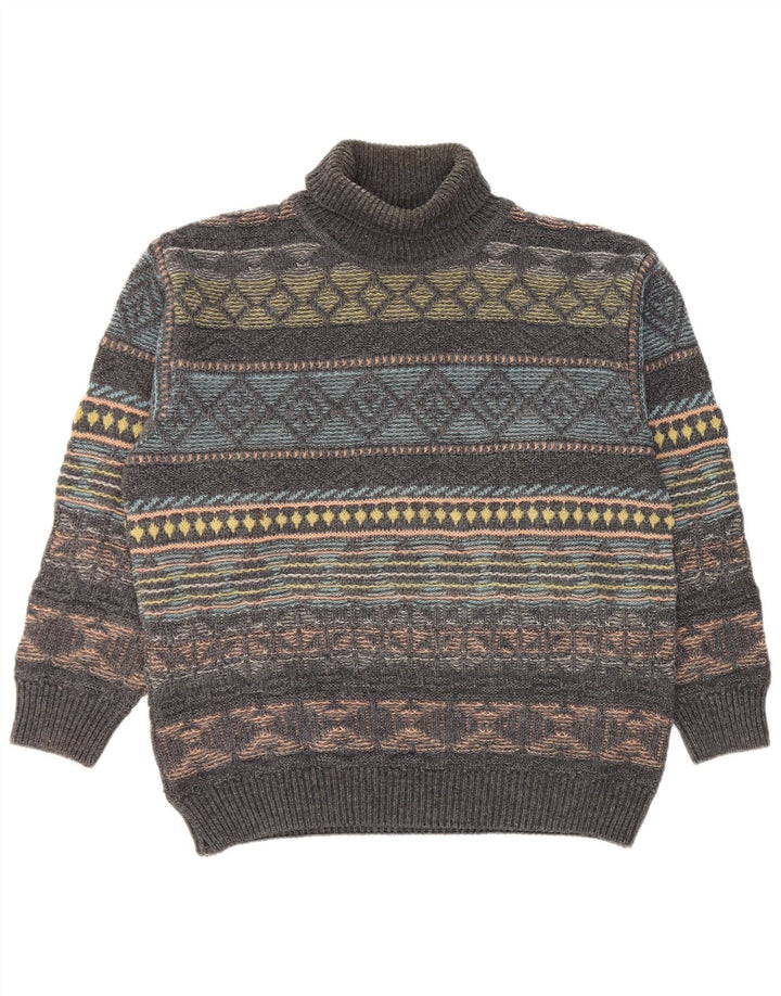 Gilberto Herre Roll Neck Jumper Sweater IT 56 2XL Grå Geometrisk Uld