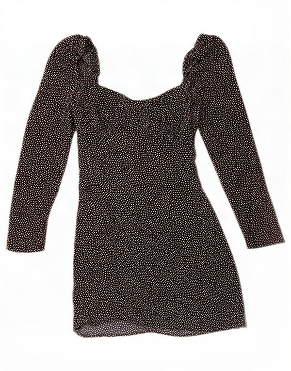 Zara Dame Mini Off Shoulder Kjole UK 6 XS Sort Plettet