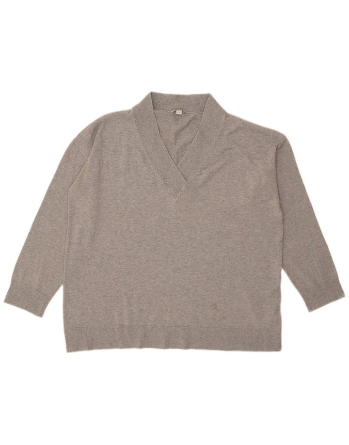 Gap Dame Oversized V-hals Jumper Sweater UK 16 Large Grå Flecked