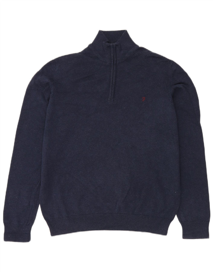 Farah Herre Zip Neck Jumper Sweater Stor Marineblå Bomuld