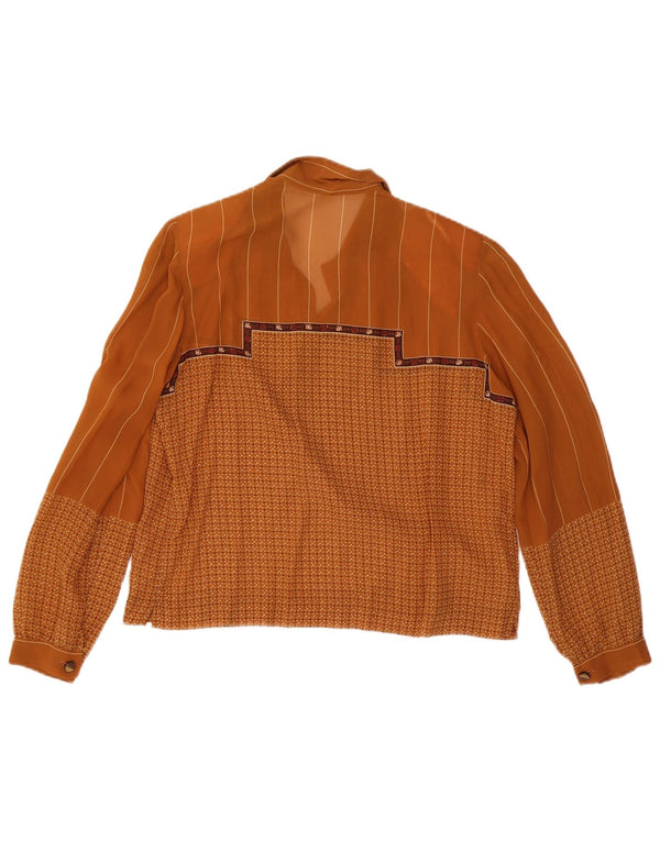 Vintage Dame Langærmet Bluse Top IT 48 XL Brun Geometrisk