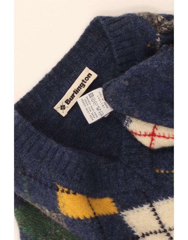 Burlington Herre V-hals sweater Medium Blue Argyle/Diamond New Wool