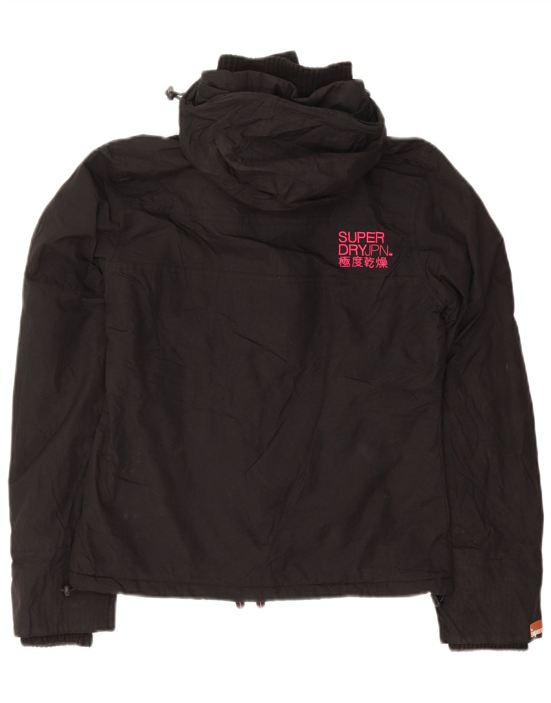 Superdry vindjakkejakke med hætte til kvinder UK 10 Lille sort nylon