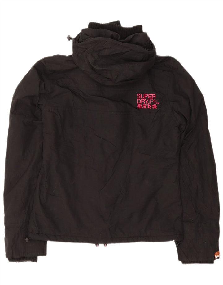 Superdry vindjakkejakke med hætte til kvinder UK 10 Lille sort nylon