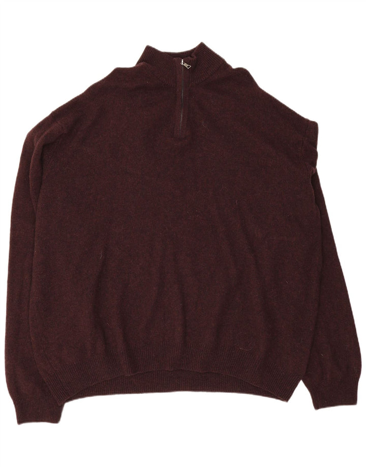 MARKS & SPENCER Herre Zip Neck Jumper Sweater 4XL Burgundy Wool