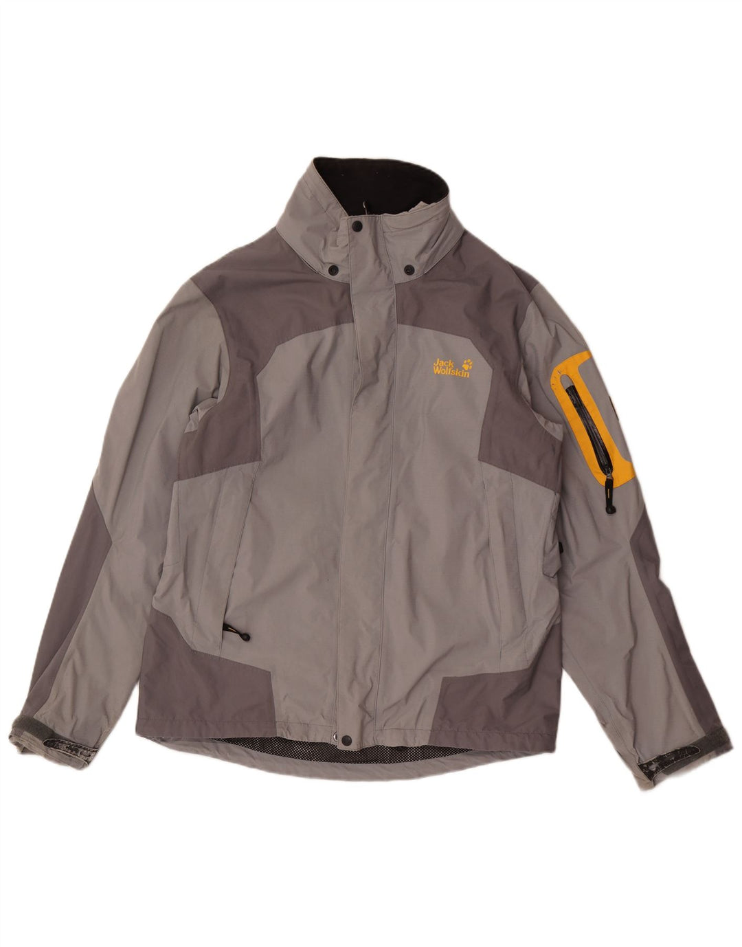 Jack Wolfskin Regnjakke til mænd UK 40/42 Stor grå farveblok polyamid