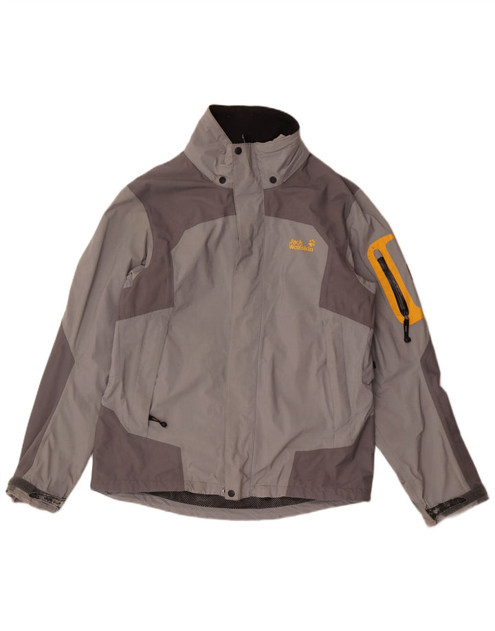 Jack Wolfskin Regnjakke til mænd UK 40/42 Stor grå farveblok polyamid