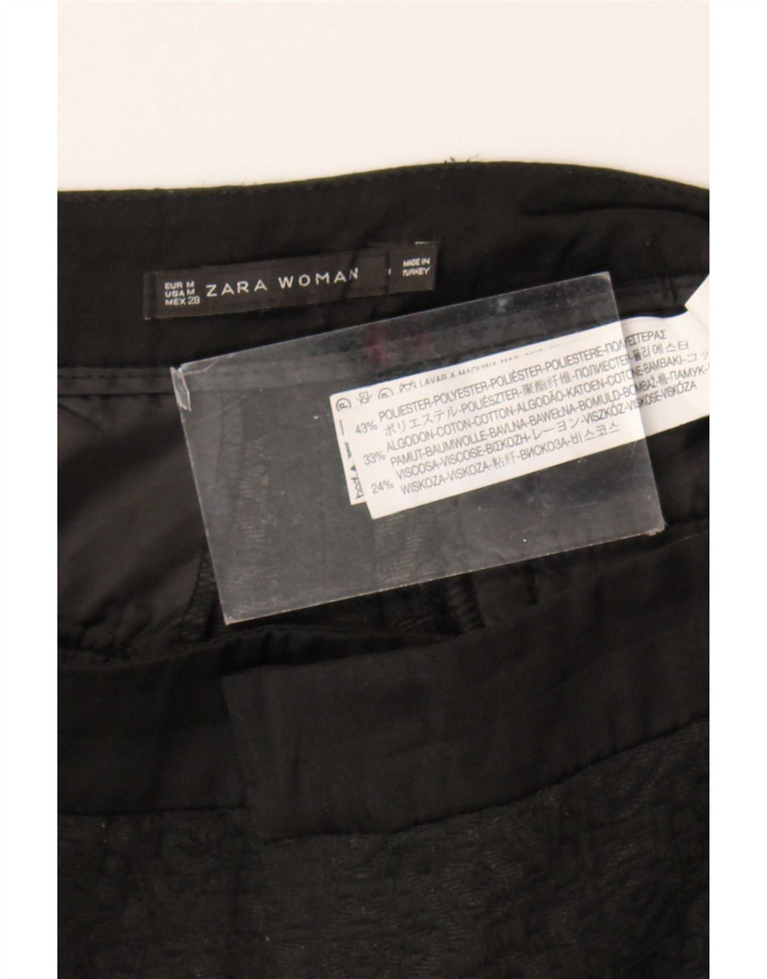 Zara Dame Slim Cropped Trousers Medium W28 L25 Sort Plettet Polyester