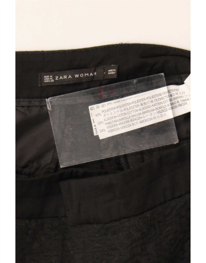 Zara Dame Slim Cropped Trousers Medium W28 L25 Sort Plettet Polyester
