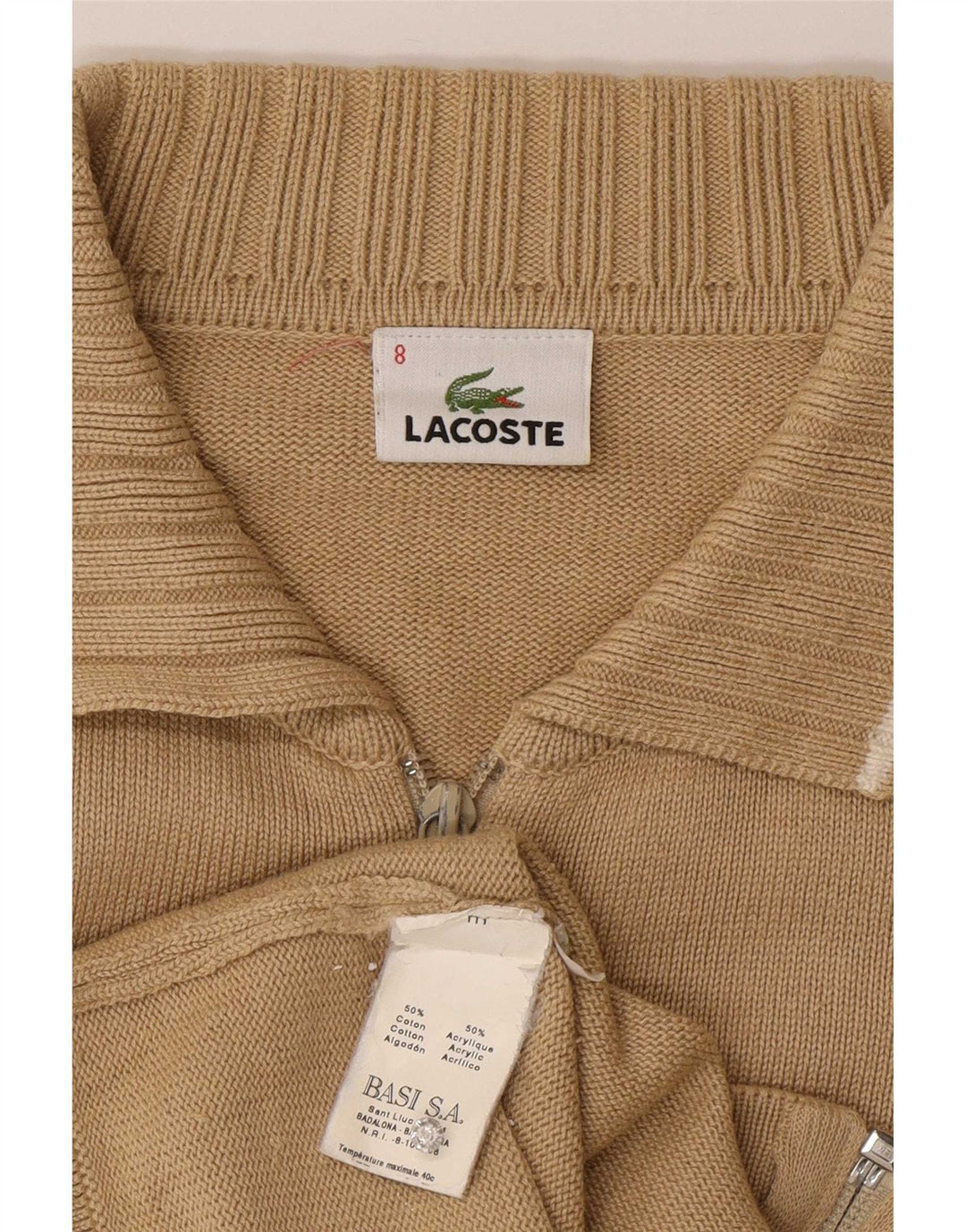 Lacoste Herre Cardigan Sweater Størrelse 8 3XL Beige Bomuld