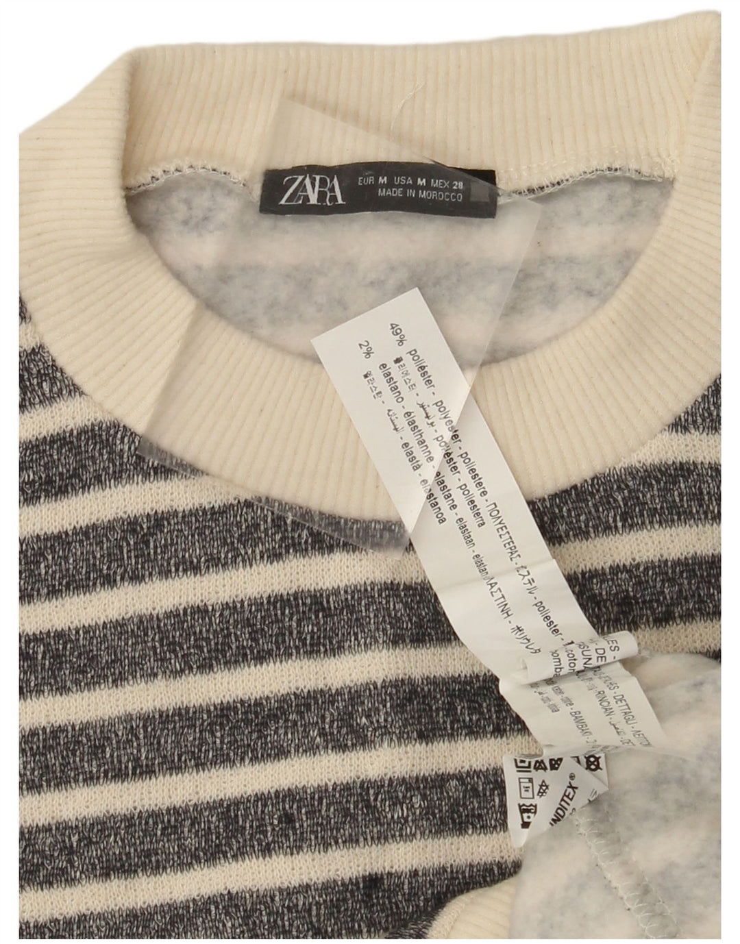 ZARA sweater med rund hals til kvinder UK 14 Medium sort stribet polyester