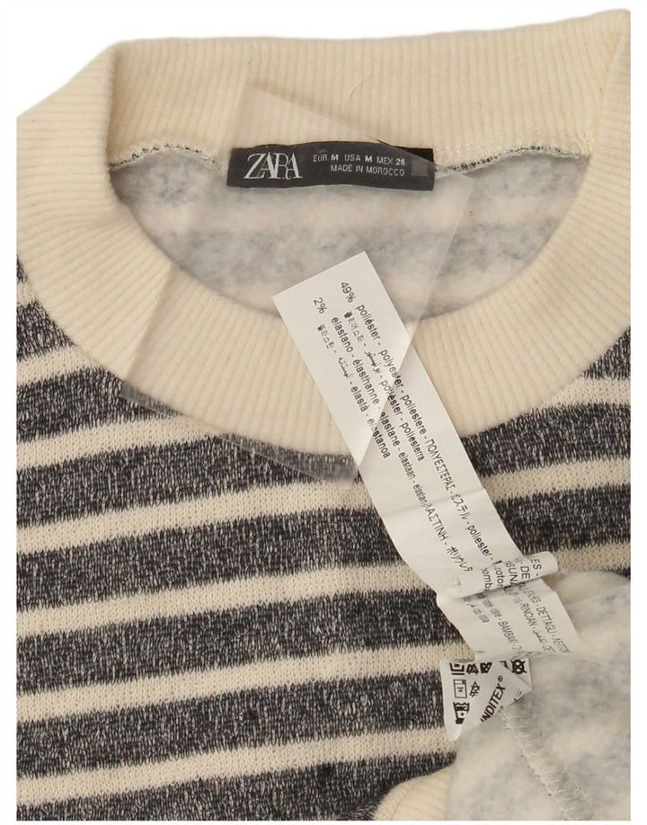 ZARA sweater med rund hals til kvinder UK 14 Medium sort stribet polyester