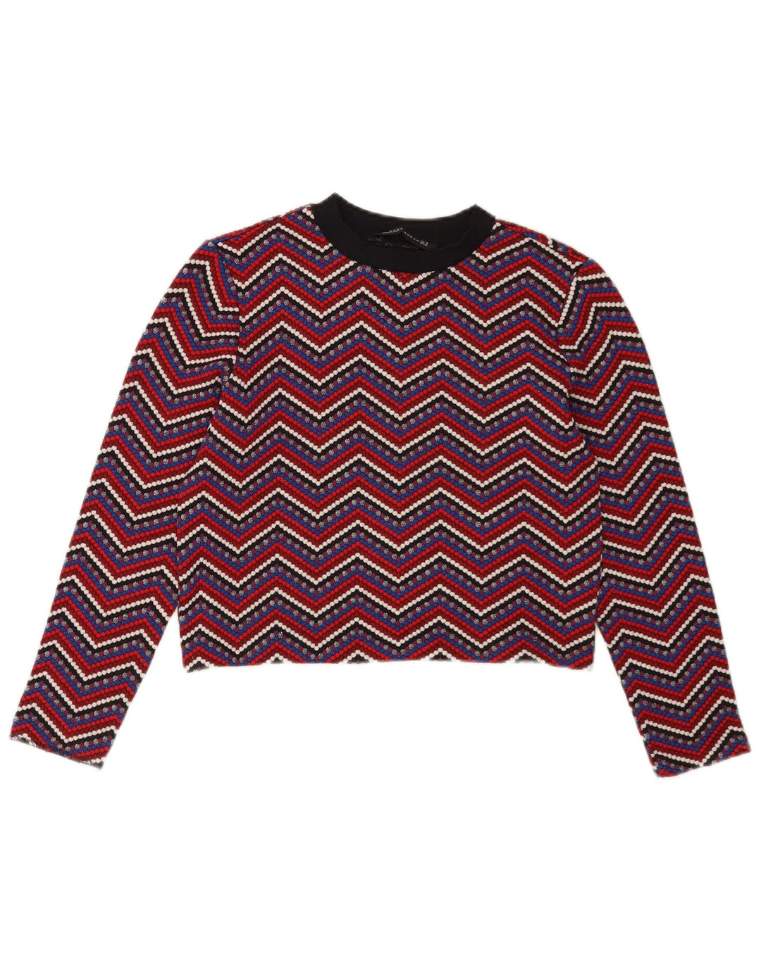 Zara Womens Crop Top Langærmet UK 12 Medium Multicolored Chevron