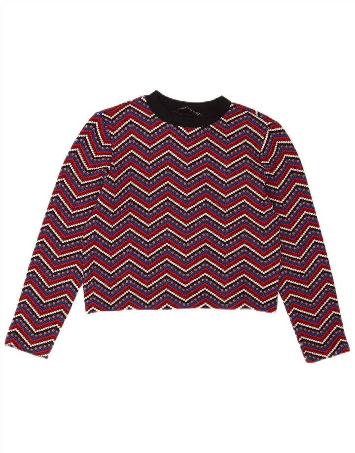 Zara Womens Crop Top Langærmet UK 12 Medium Multicolored Chevron