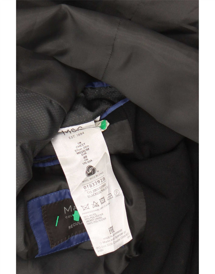 Marks & Spencer Herre 2-knaps blazerjakke UK 38 Medium Black New Wool