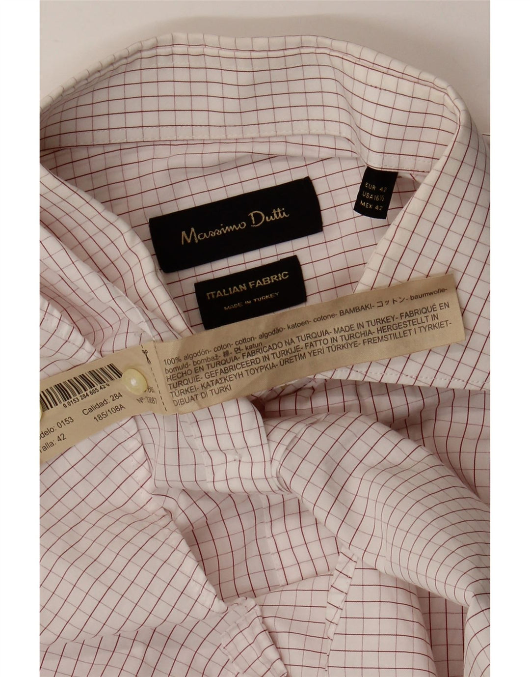 Massimo Dutti Herreskjorte EU 42 Stor hvid ternet bomuld