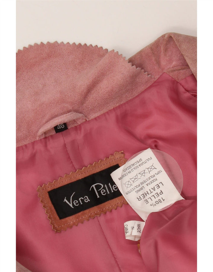 VINTAGE Dame 2-knaps ruskindsblazerjakke IT 46 Large Pink Læder