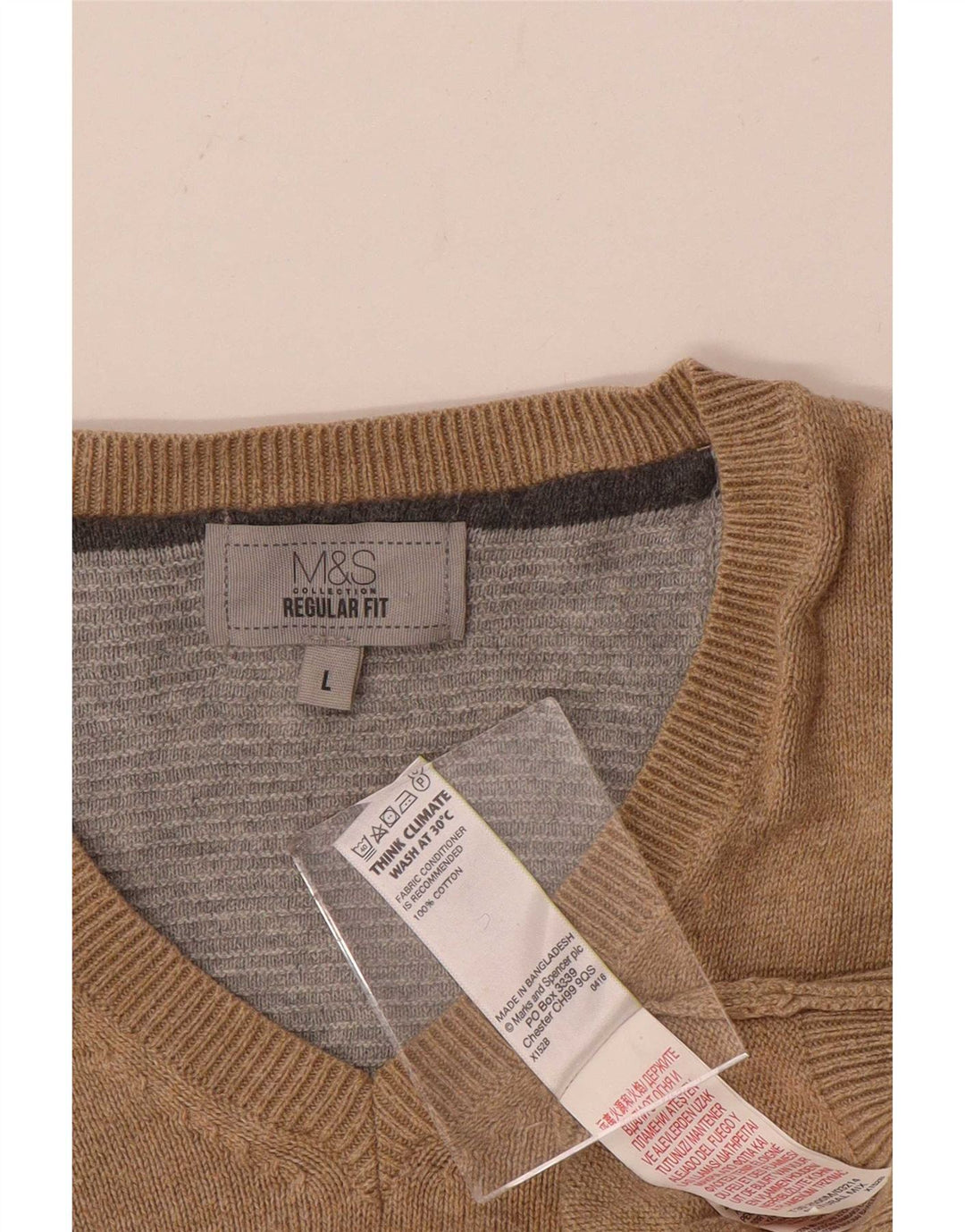 Marks & Spencer Herre Regular Fit V-hals sweater Stor Beige Bomuld