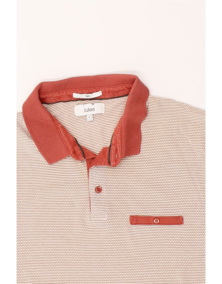 JULES Mens Slim Polo Shirt Large Red Striped Vintage Jules and Second-Hand Jules from Messina Hembry 