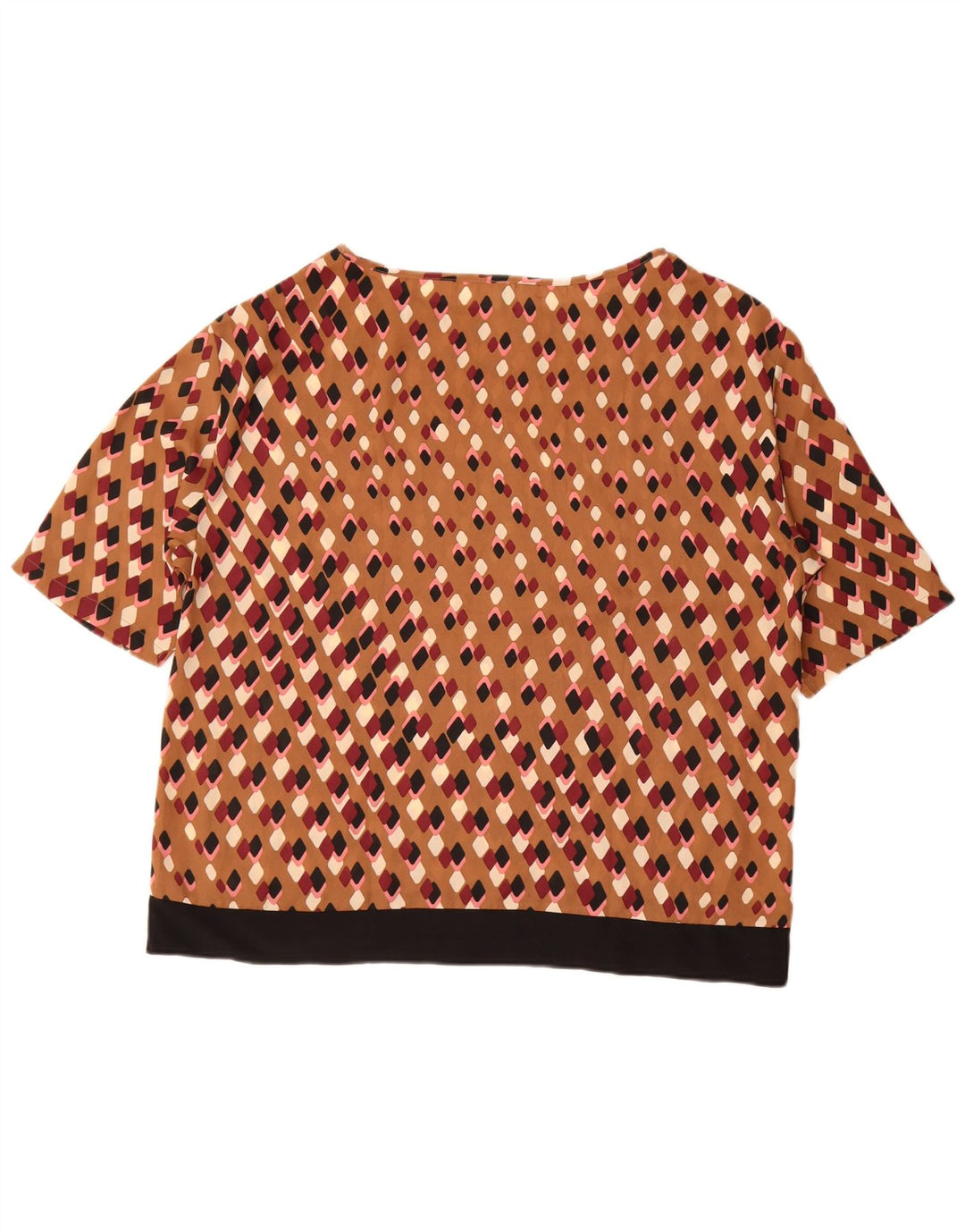 Benetton Damebluse Top UK 16 Stor Brun Geometrisk