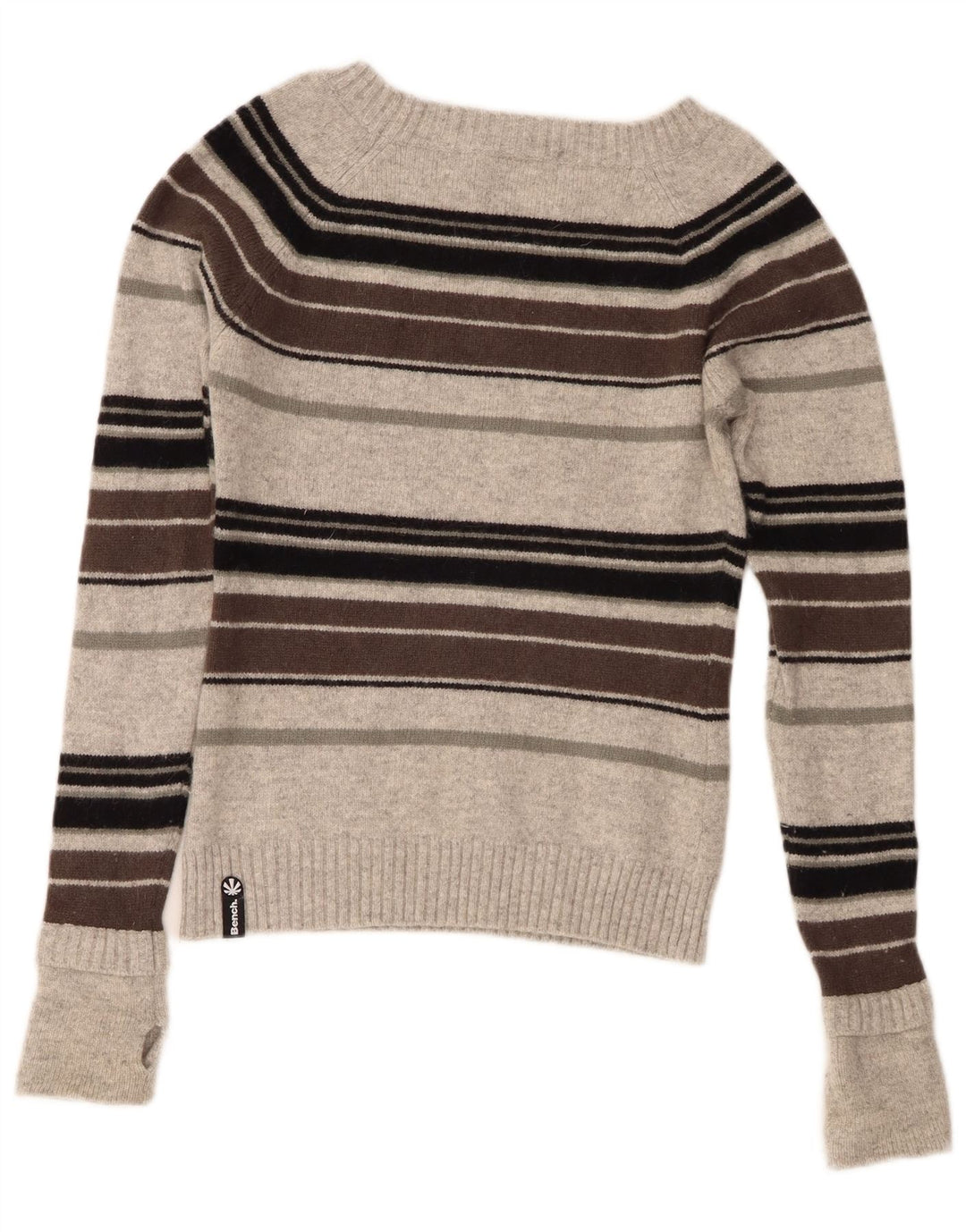 Bænk Dame Grafisk Boat Neck Jumper Sweater UK 10 Lille Grå Stribet