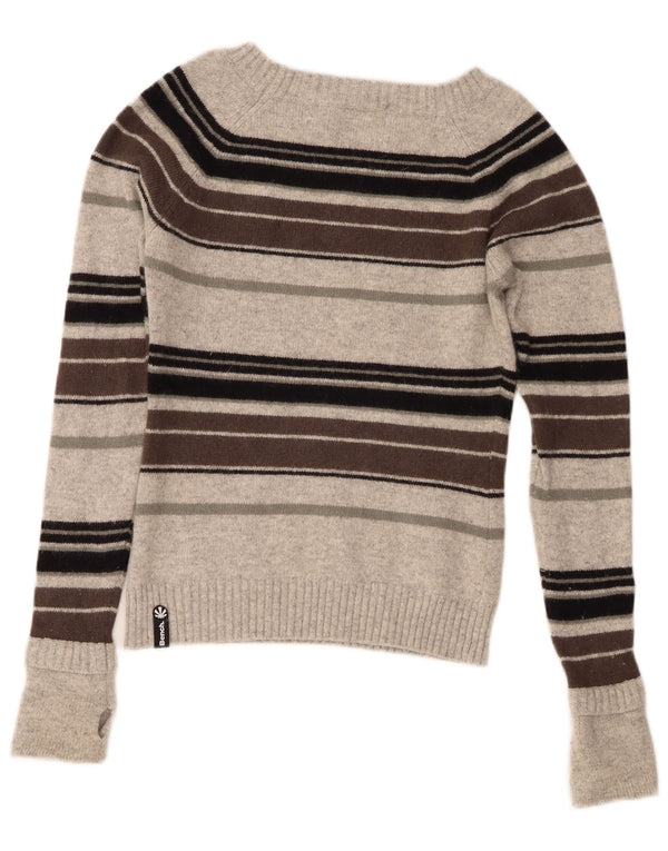 Bænk Dame Grafisk Boat Neck Jumper Sweater UK 10 Lille Grå Stribet