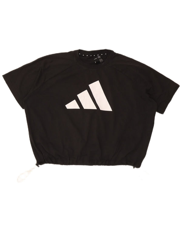 Adidas Womens Crop Oversized grafisk T-shirt top UK 10 Small Black Bomuld