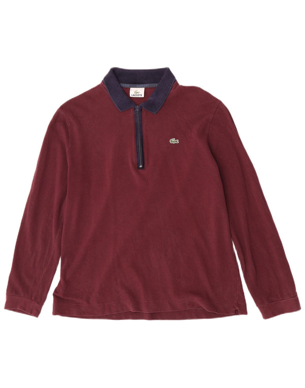 Lacoste Langærmet Polo Shirt til mænd Størrelse 5 Large Burgundy Colourblock