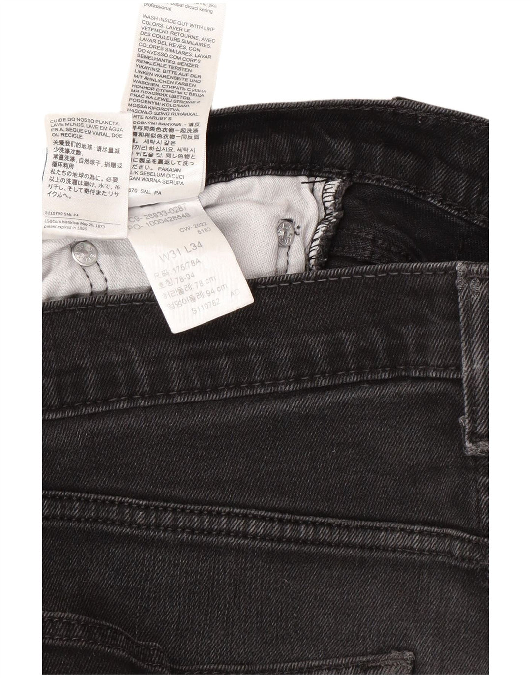 LEVI'S Mens 512 Slim Tapered Jeans W31 L34 Black Cotton